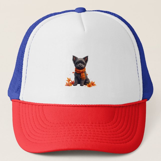 Affenpinscher With Heart Made Of Autumn Leaves Trucker Hat (Front)