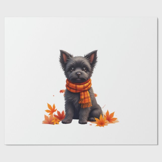 Affenpinscher With Heart Made Of Autumn Leaves Wrapping Paper (Flat)