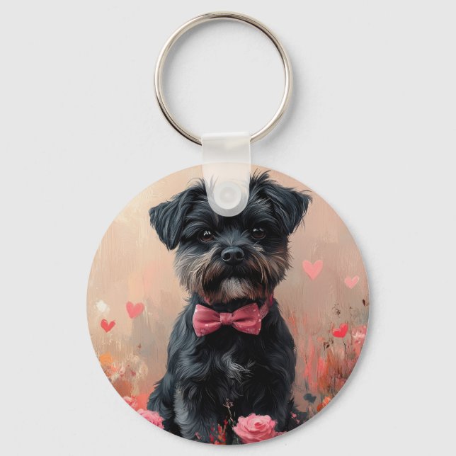 Affenpinscher with Roses - Valentine's Day Key Ring (Front)