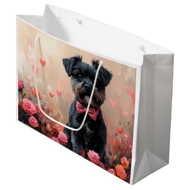 Affenpinscher with Roses - Valentine's Day Large Gift Bag (Front Angled)