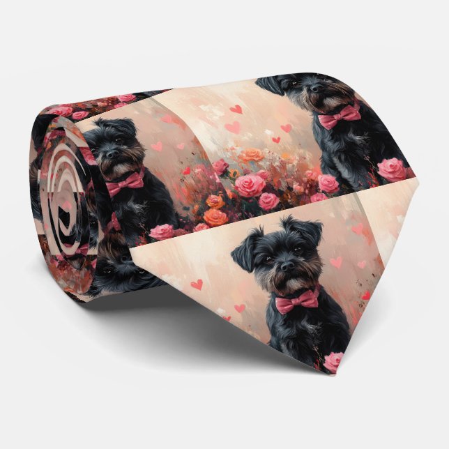 Affenpinscher with Roses - Valentine's Day Tie (Rolled)
