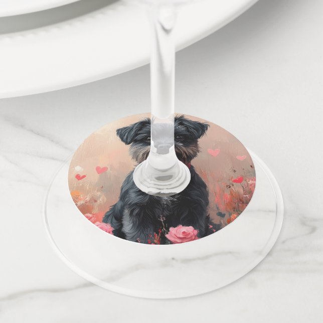 Affenpinscher with Roses - Valentine's Day Wine Glass Tag (Close Up)