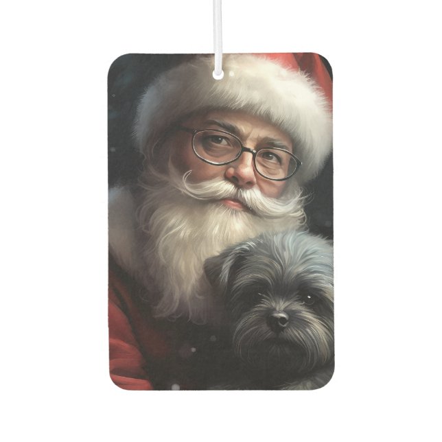 Affenpinscher with Santa Claus Festive Christmas Car Air Freshener (Front)