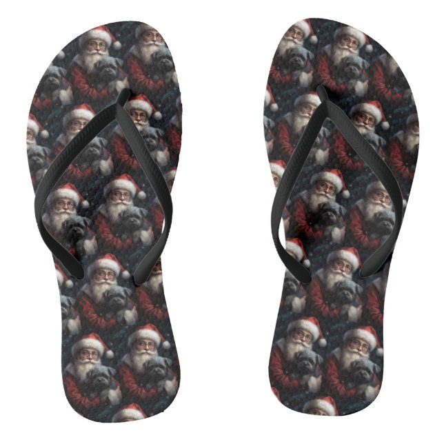 Affenpinscher with Santa Claus Festive Christmas Flip Flops (Footbed)