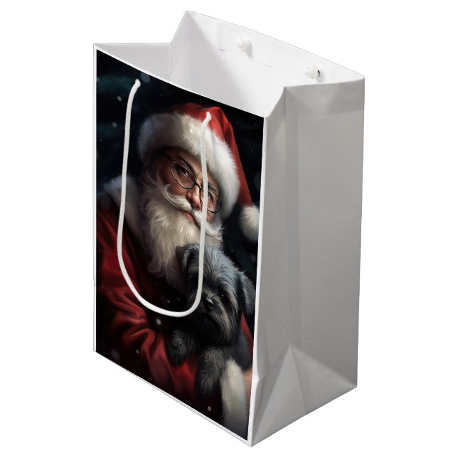 Affenpinscher with Santa Claus Festive Christmas Medium Gift Bag (Front Angled)