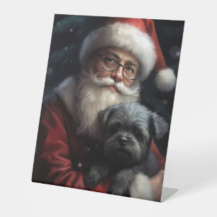 Affenpinscher with Santa Claus Festive Christmas Pedestal Sign