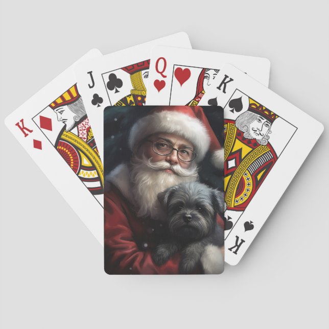 Affenpinscher with Santa Claus Festive Christmas Playing Cards (Back)