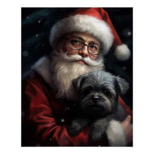 Affenpinscher with Santa Claus Festive Christmas Poster