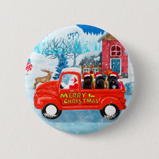 Affenpinschers Dog in Christmas Delivery Truck 6 Cm Round Badge (Front)