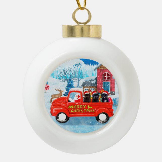 Affenpinschers Dog in Christmas Delivery Truck Ceramic Ball Christmas Ornament (Front)