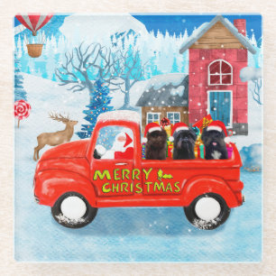Affenpinschers Dog in Christmas Delivery Truck Glass Coaster