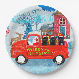 Affenpinschers Dog in Christmas Delivery Truck Paper Plate