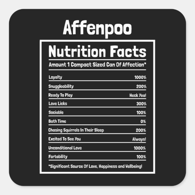 Affenpoo Nutrition Facts Funny Dog Gift Square Sticker (Front)