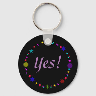 Affirm Yes! Colourful Retro Stars on Black Key Ring