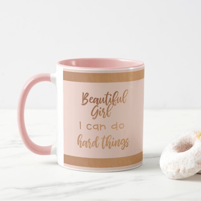 Affirmation Beautiful Girl Motivational Monogram Mug (With Donut)
