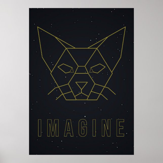 Affirmation poster origami cat with word imagine (Front)