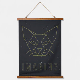 Affirmation poster origami cat with word imagine hanging tapestry