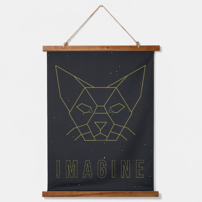 Affirmation poster origami cat with word imagine hanging tapestry (Front)