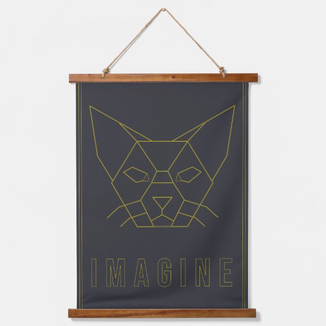Affirmation poster with origami yellow cat hanging tapestry (Front)
