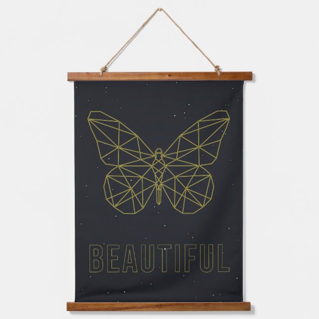 Affirmation poster yellow origami butterfly beauty hanging tapestry (Front)