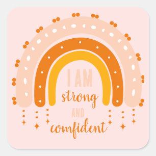 AFFIRMATION QUOTE PINK RETRO STYLE RAINBOW BOHO SQUARE STICKER