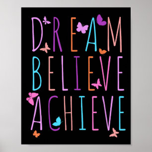 Affirmation Shirt For Girls Butterfly Dream Believ Poster