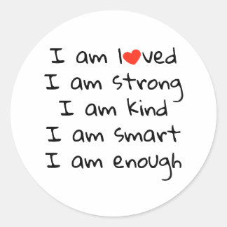 Affirmations Heart Typography Red Black Classic Round Sticker