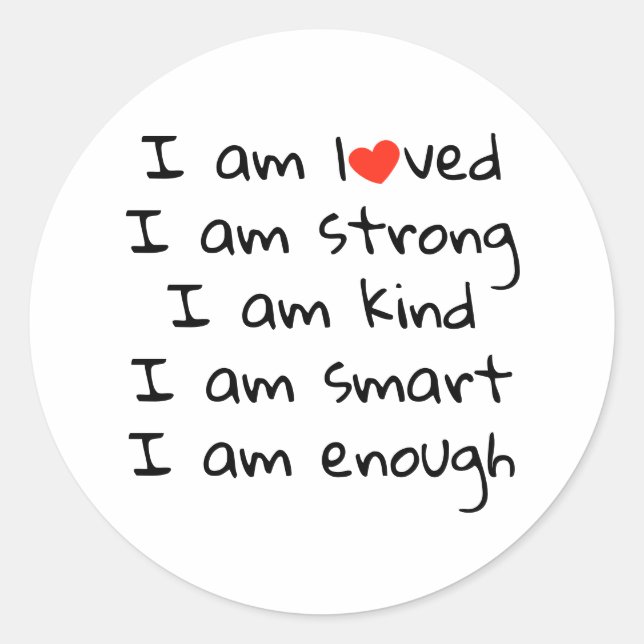 Affirmations Heart Typography Red Black Classic Round Sticker (Front)