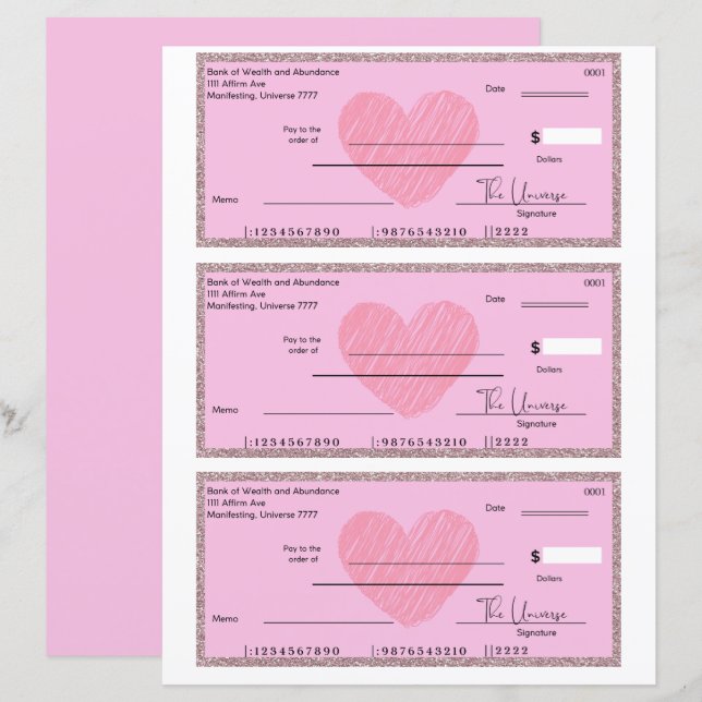 Affirmations Manifest Blank Checks  (Front/Back)