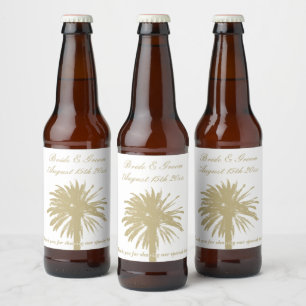 Affluent beach wedding beige palm tree silhouette beer bottle label
