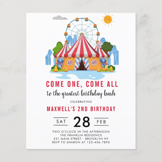 Affordable Carnival Circus 1st Birthday (Front)