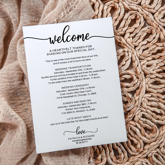 Affordable Chic Calligraphy Wedding Itinerary (Creator Uploaded)