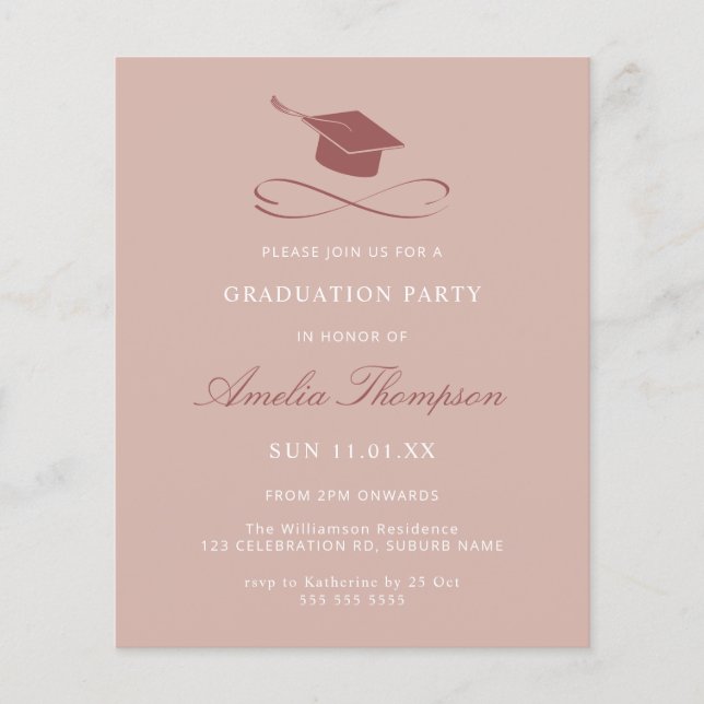 Affordable Chic Pink Grad Cap Celebration Invite (Front)