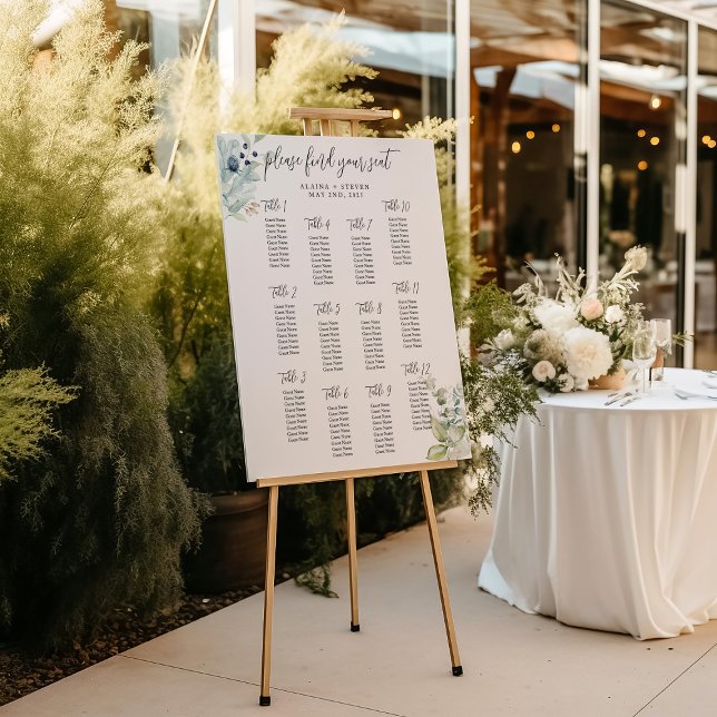 Affordable Dusty Blue Wedding Seating Chart Poster (Creator Uploaded)