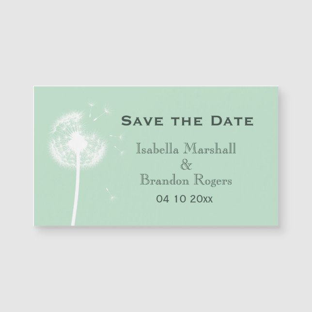 Affordable Mint Dandelion Save the Date Magnet (Front)