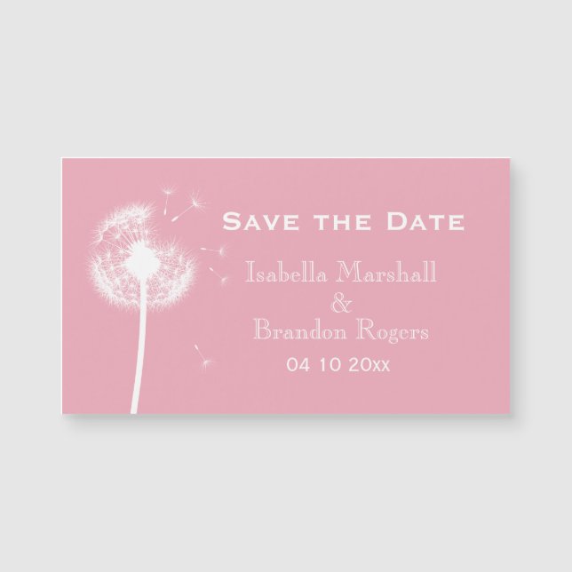 Affordable Pink Dandelion Save the Date Magnet (Front)