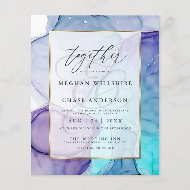 Affordable Wedding Chic Aqua Purple Abstract Ink (Front)