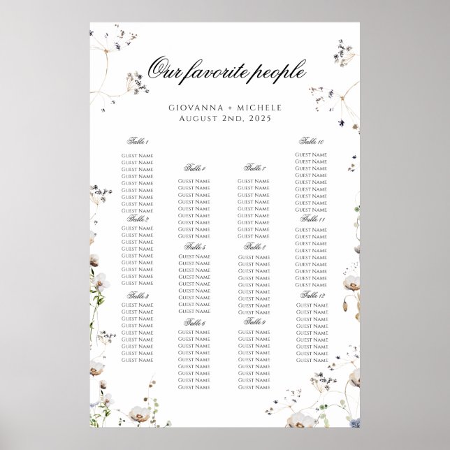 Affordable Wildflower Wedding Seating Chart Poster (Front)