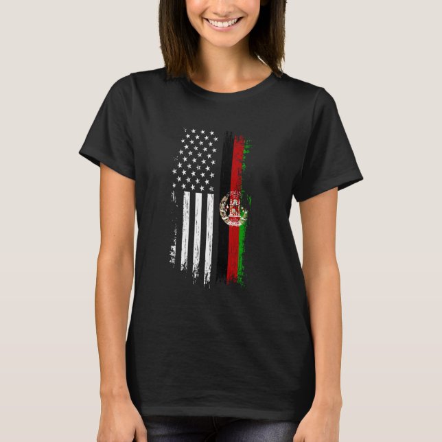 Afghan American Flag T Shirt - Afghanistan USA Fla (Front)