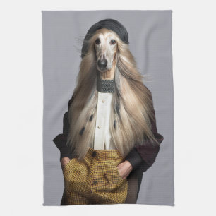 Afghan dog blond hair in trousers tea towel