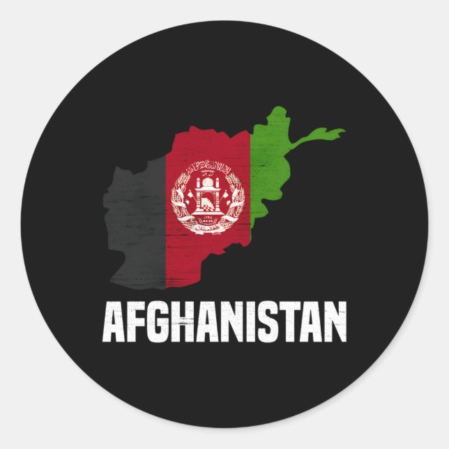Afghan Flag Country Map Outline Afghanistan Classic Round Sticker (Front)