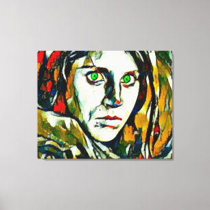 Afghan Girl With Green Eyes Abstract Oil Canvas Print