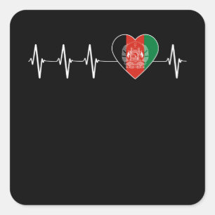 Afghan Heartbeat I Love Afghanistan Flag Heart Square Sticker