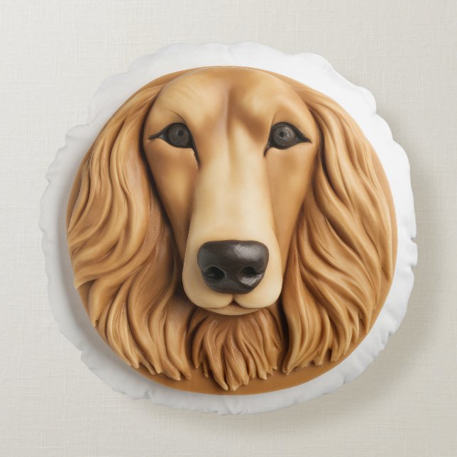 Afghan Hound 3D Inspired Round Cushion (Front)