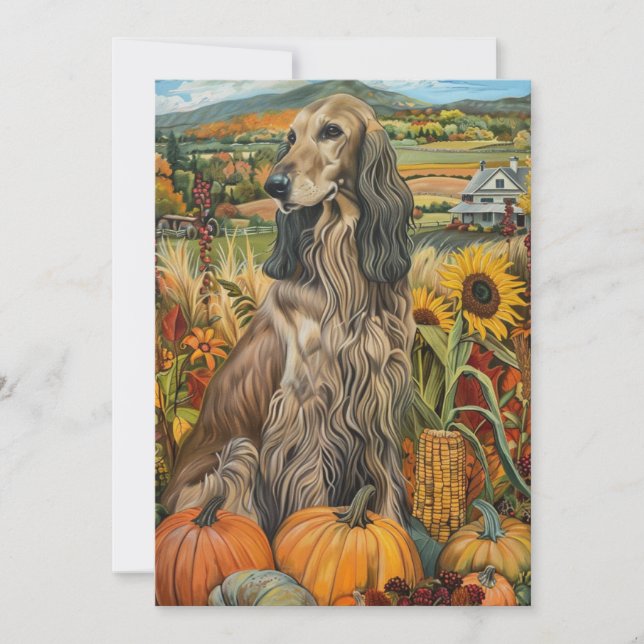 Afghan Hound Autumn Harvest Thanksgiving Dog Holiday Card (Front)