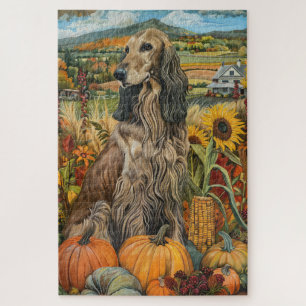 Afghan Hound Autumn Harvest Thanksgiving Dog Jigsaw Puzzle