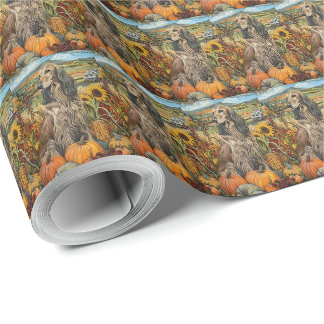 Afghan Hound Autumn Harvest Thanksgiving Dog Wrapping Paper (Roll Corner)