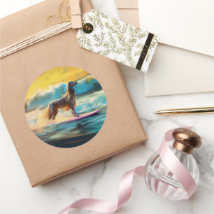 Afghan Hound Beach Surfing Painting Classic Round Sticker