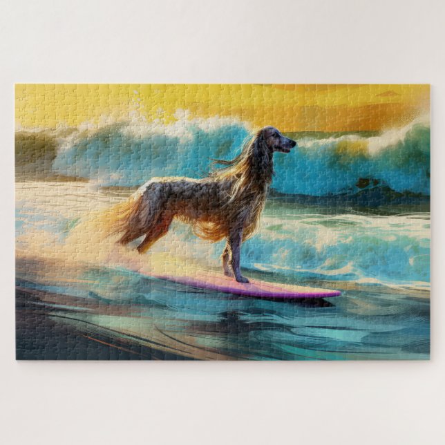 Afghan Hound Beach Surfing Painting  Jigsaw Puzzle (Horizontal)