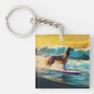 Afghan Hound Beach Surfing Painting  Key Ring
